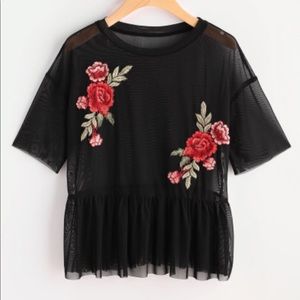 Mesh Rose Patch Top